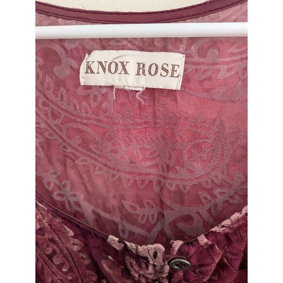 Knox Rose Velvet Burnout Top XL Burgundy Paisley Sheer Whimsigoth Boho Grunge - Picture 4 of 7